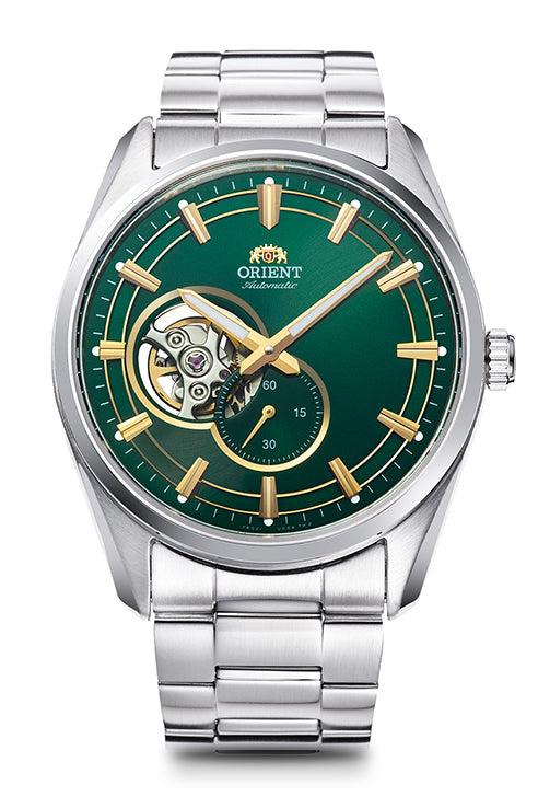 Orient Semi Skeleton Contemporary Green Dial Stainless Steel Bracelet Men’s Watch RA-AR0008E10B